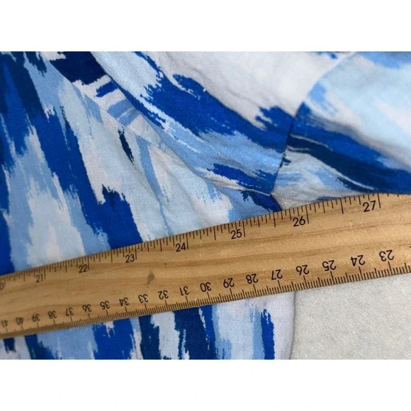 NOTTIBIANCHE Linen Shirt Dress Caftan Midi Maxi Button Lagenlook Blue Ikat 1X - Picture 8 of 9